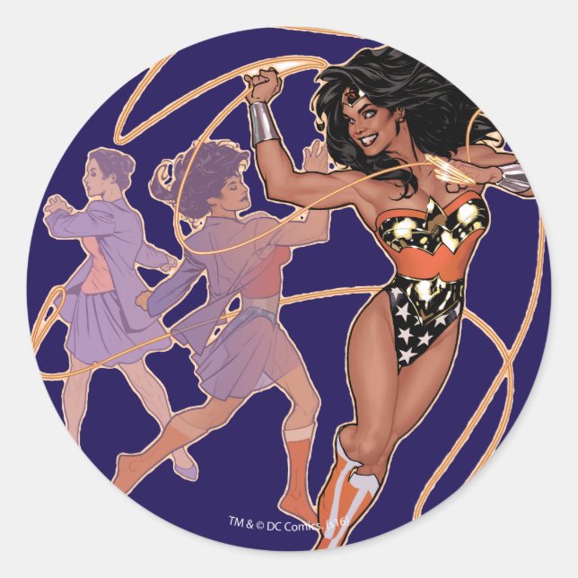 Sticker Rond Wonder Woman Diana Prince Transformation (Devant)