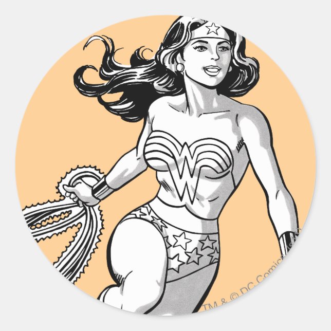 Sticker Rond Wonder Woman Lasso noir & blanc (Devant)