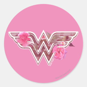 Sticker Rond Wonder Woman Pink Camellia Flowo