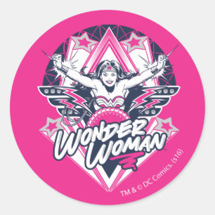 Sticker Rond Wonder Woman Retro Glam Rock Graphic