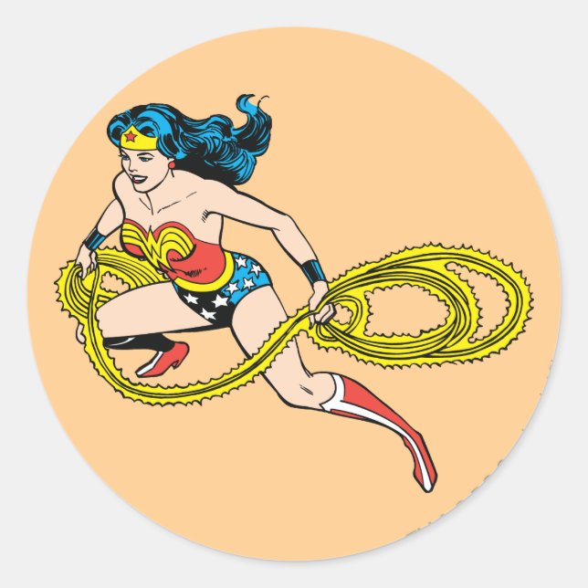 Sticker Rond Wonder Woman Swning Lasso Left (Devant)