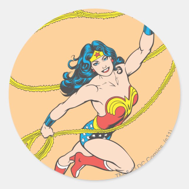 Sticker Rond Wonder Woman tient Lasso 3 (Devant)