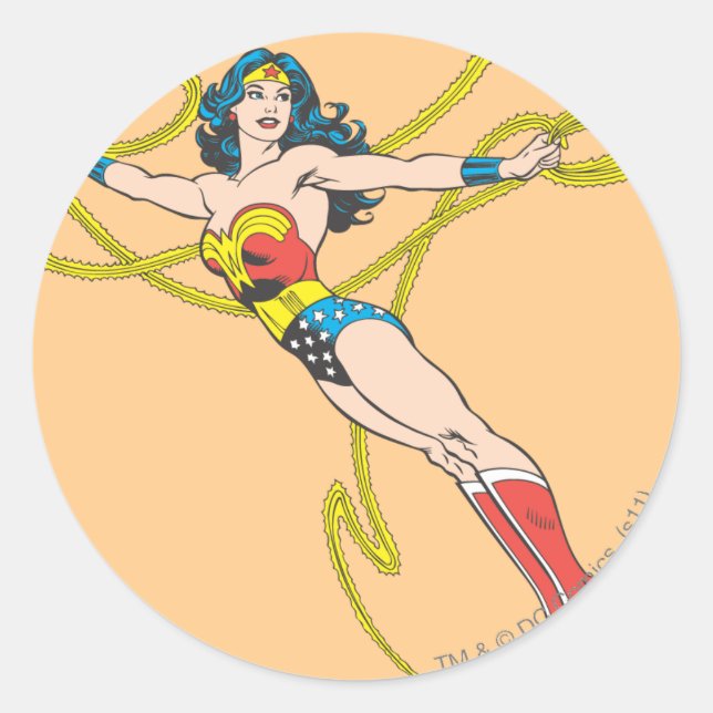 Sticker Rond Wonder Woman tient Lasso 4 (Devant)