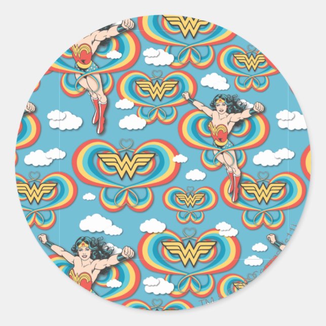 Sticker Rond Wonder Woman, une femme qui vole haut Motif (Devant)