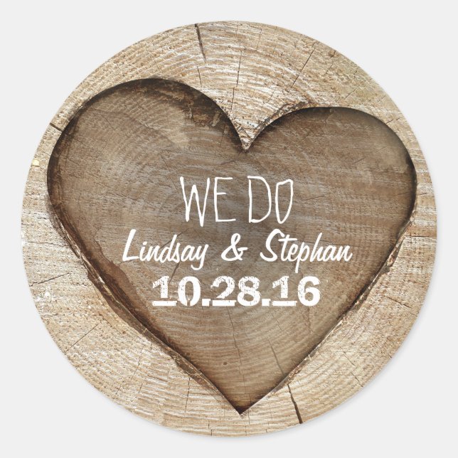 Sticker Rond Wood Heart Rustic Mariage (Devant)