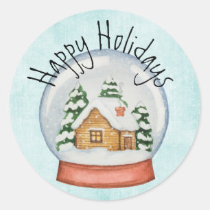 Sticker Rond Woodland Cabine Holiday Snow Globe