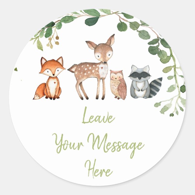 Sticker Rond Woodland Forest Baby shower Aimez votre message ic (Devant)