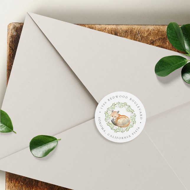 Sticker Rond Woodland Fox Adresse de retour (Créateur téléchargé)