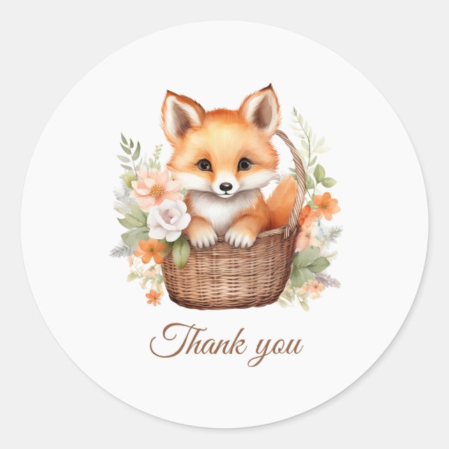 Sticker Rond Woodland Fox Baby Shower Thank You  (Devant)