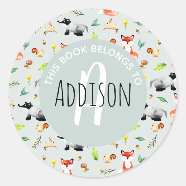 Sticker Rond Woodland Fox Ce livre appartient au nom Kids Bookp (Devant)