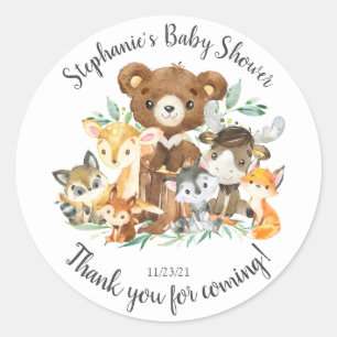Sticker Rond Woodland Friends Baby shower Favoriser