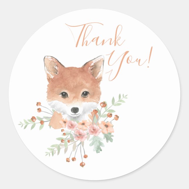 Sticker Rond Woodland Friends Fox Floral Aquarelle Merci (Devant)