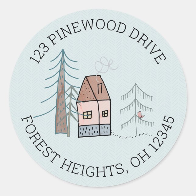 Sticker Rond Woodland Home Doodle Nouvelle adresse (Devant)