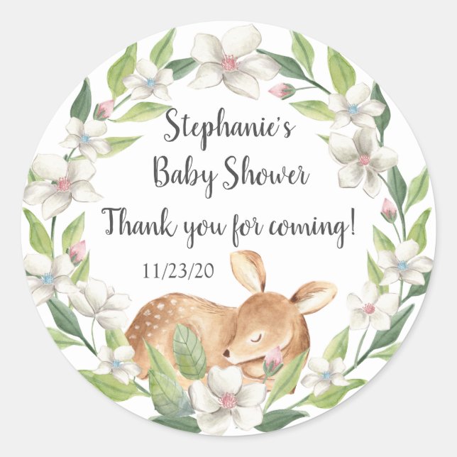 Sticker Rond Woodland Sweet Deer Baby shower Favoriser (Devant)