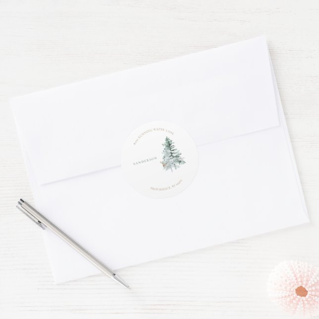 Sticker Rond Woodland Trees Deer White Round Adresse (Enveloppe)