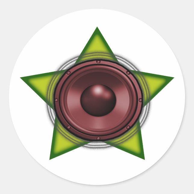 Sticker Rond Woofer star Rasta Dub Reggae Dubstep (Devant)