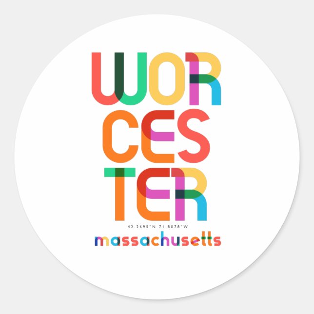 Sticker Rond Worcester Massachusetts Mid Century, Pop Art, (Devant)