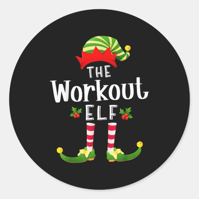 Sticker Rond Workout Christmas Elf Matching Pajama X-mas Party  (Devant)
