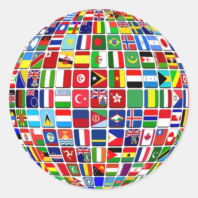 Sticker Rond World Flags Globe, International, (Devant)