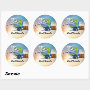 Sticker Rond World Traveller, Design 2,