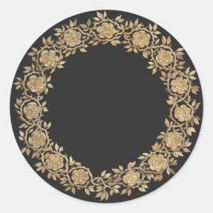 Sticker Rond Wreath Floral Or