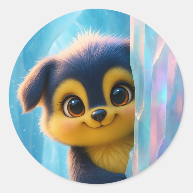 Sticker Rond Wuffoo Molli Cute Kawaii Puppy Ice cave (Devant)