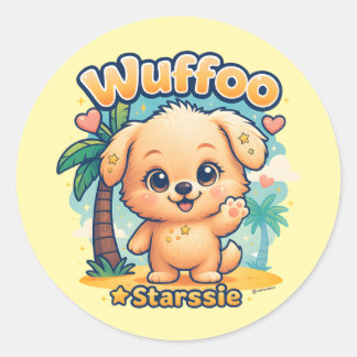 Sticker Rond Wuffoo Starssie Kawaii Chien Île Tropicale
