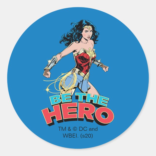 Sticker Rond WW84 | Be The Hero Wonder Woman Retro Comic Art (Devant)