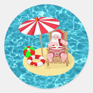 Sticker Rond xmas beach santa claus