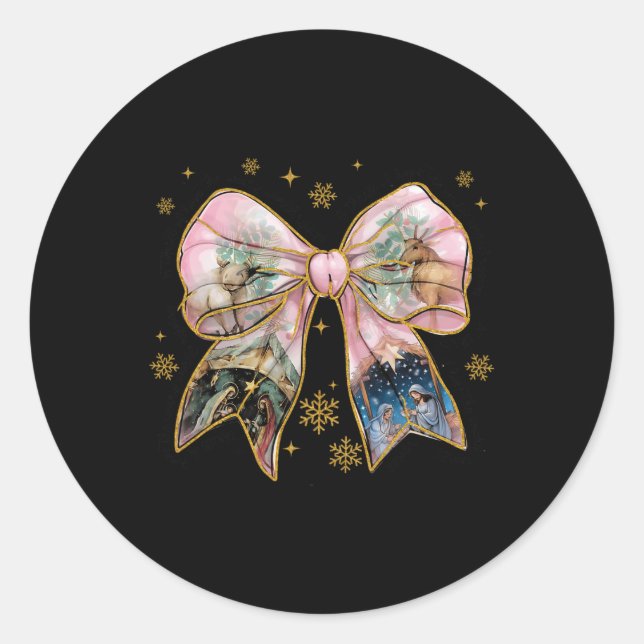 Sticker Rond Xmas Coquette Bow Jesus Bible chrétienne Verse Nat (Devant)