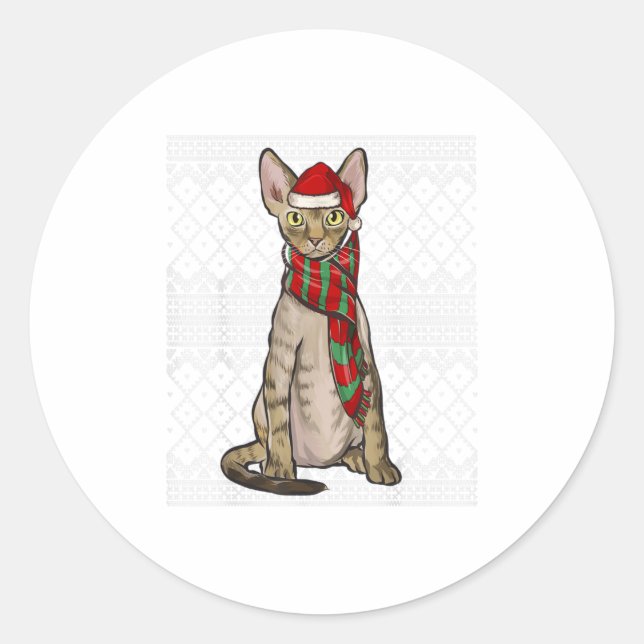 Sticker Rond Xmas Devon Rex Chat Santa Claus Casquette Ugly (Devant)