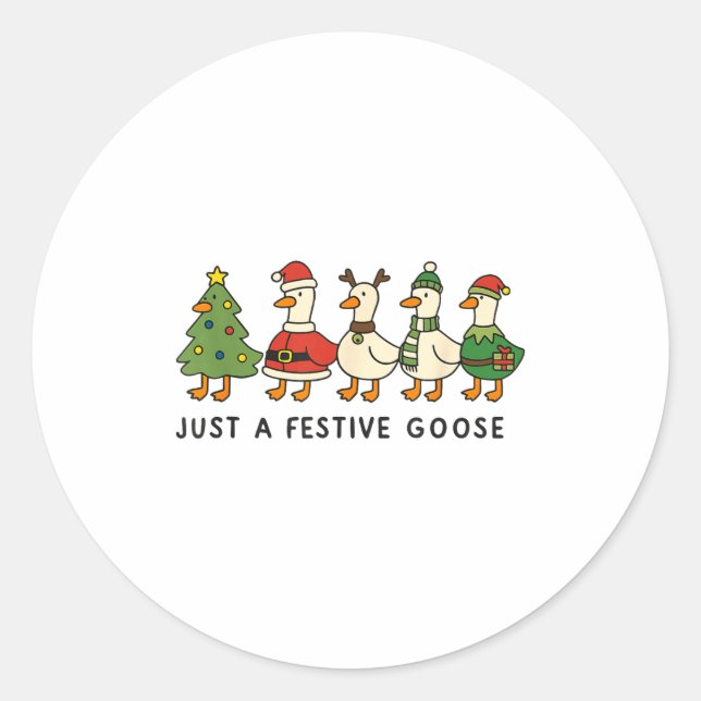 Sticker Rond Xmas Funny Silly Goose Christmas Pjs Just A Festiv (Devant)