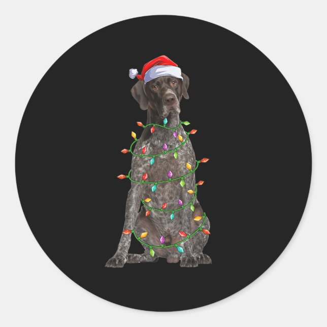Sticker Rond Xmas Lights Santa German Shorthaired Inter Dog Chr (Devant)