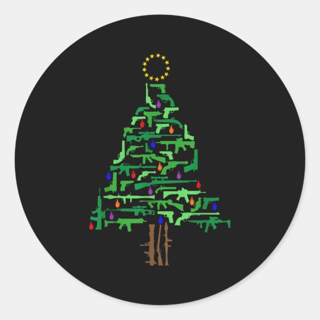 Sticker Rond Xmas Patriotic 2nd Amendment Gun Christmas Tree  (Devant)