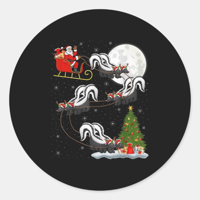Sticker Rond Xmas Tree Lighting Santa Riding Skunk Christmas  (Devant)