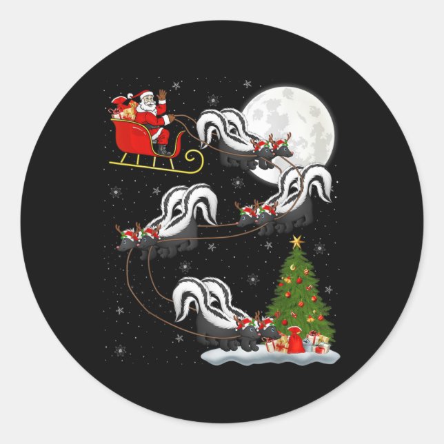 Sticker Rond Xmas Tree Lighting Santa Riding Skunk Christmas T  (Devant)