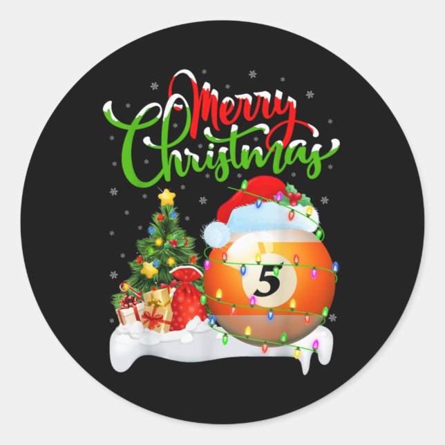 Sticker Rond Xmas Tree Lights Santa Hat Billiards Christmas T S (Devant)