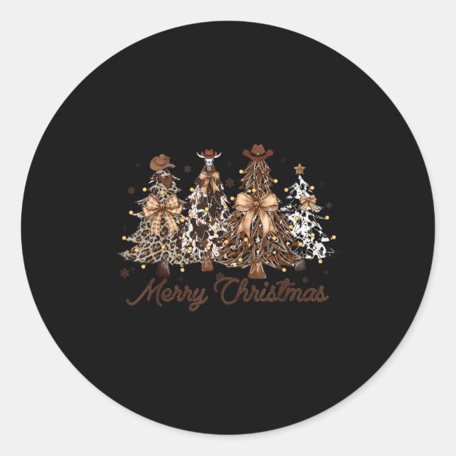 Sticker Rond Xmas Trees Cowboy Western Merry Christmas Holiday  (Devant)