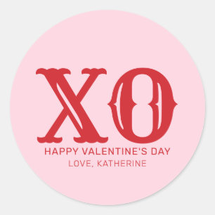 Sticker Rond XO rose et rouge typographie mignonne Saint Valent