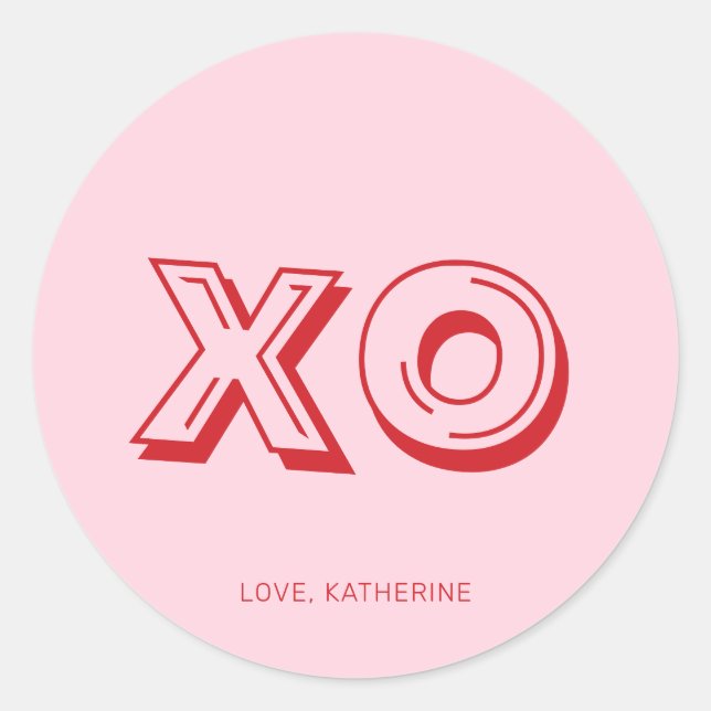 Sticker Rond XO rose rouge typographie moderne personnalisée (Devant)