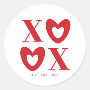 Sticker Rond XOXO blanc coeur rouge typographie moderne coutume