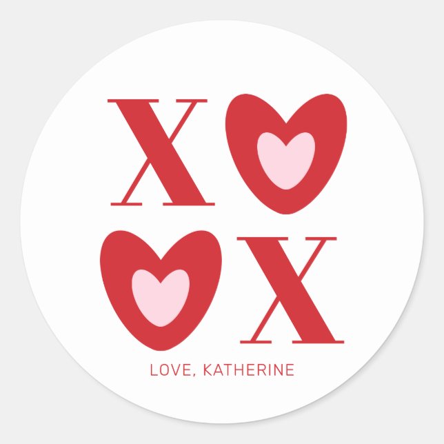Sticker Rond XOXO blanc rose rouge coeurs typographie girly mig (Devant)