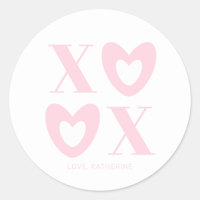 Sticker Rond XOXO coeur rose blanc moderne girly mignon personn (Devant)