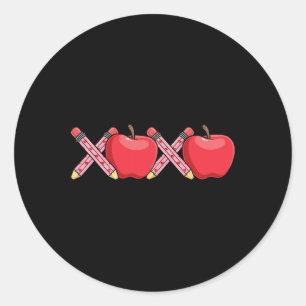 Sticker Rond Xoxo Enseignant Valentine's Day Pencil and Apple