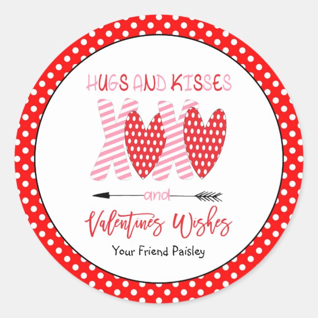 Sticker Rond XOXO Hugs and Kisses Valentines Day (Devant)