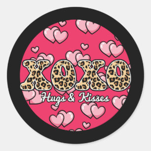 Sticker Rond XOXO Hugs & Kisses Coeurs roses Saint-Valentin