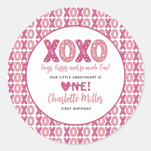 Sticker Rond XOXO Hugs & Kisses Saint Valentin 1er anniversaire (Devant)