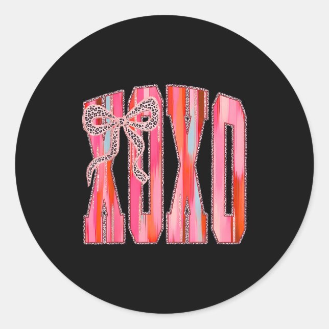 Sticker Rond Xoxo Leopard Bow Funny Valentine's Day Coquette Nk (Devant)