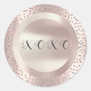 Sticker Rond XOXO Merci gris Rose prés Confetti gris