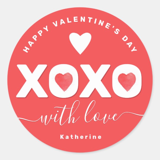 Sticker Rond XOXO Red Valentine's Day Personalized Name (Devant)